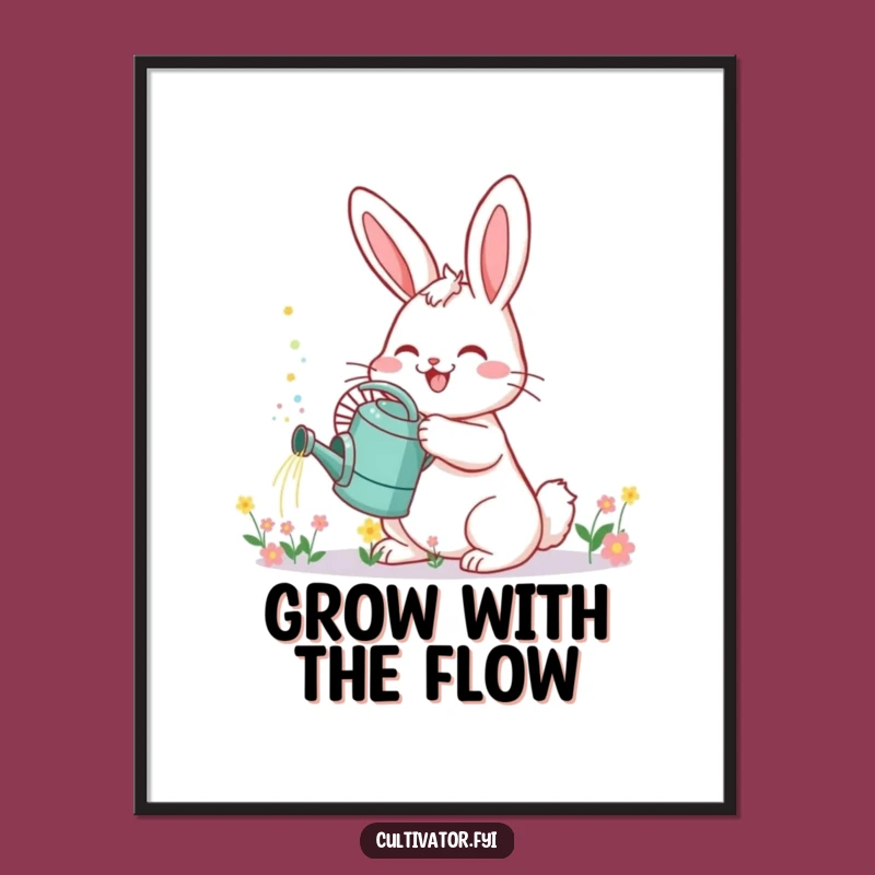 Funny Bunny Flower Art: Cheerful Sprinkling Scene, Whimsical Funny Gift Poster!