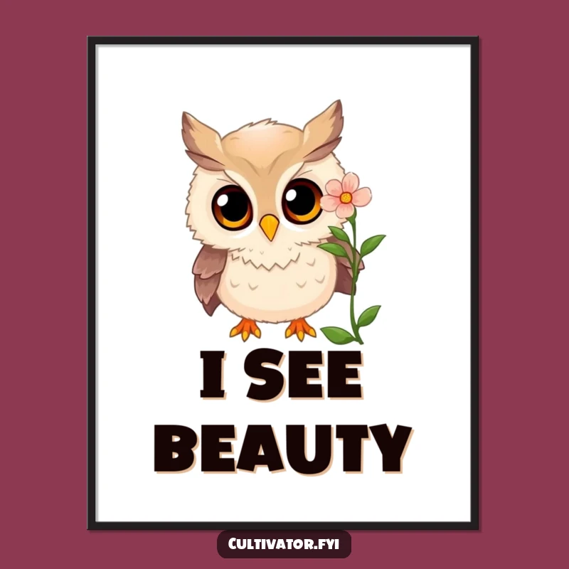 Funny Owl Poster - Amazed Botanist Art, Whimsical Wall Decor Funny Gift