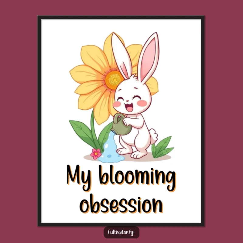 Funny Bunny Flower Watering Poster - Cheerful Wall Art Gift
