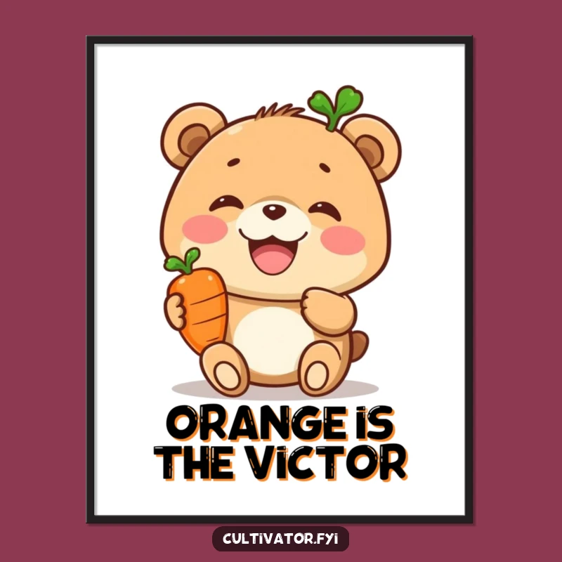 Funny Bear Poster: Joyful Carrot Display, Healthy Food Art, Whimsical Decor Gift