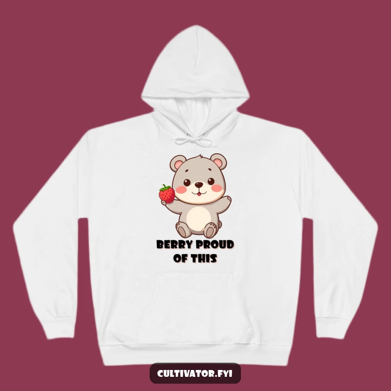 Funny Bear Berry Hoodie: Playful Character Proudly Presents a Perfect Berry