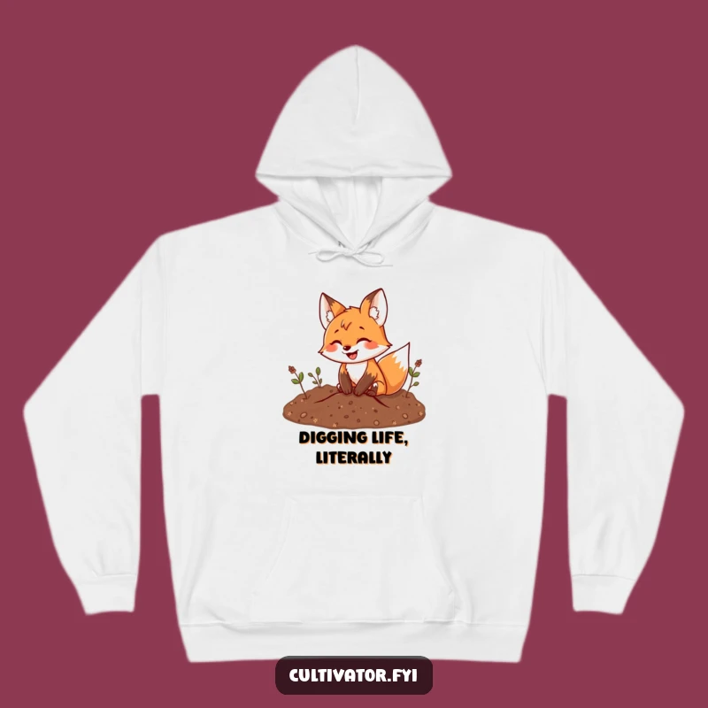 Cozy Funny Fox Hoodie: Playful Digging Design, Ultimate Funny Gift for Garden Enthusiasts