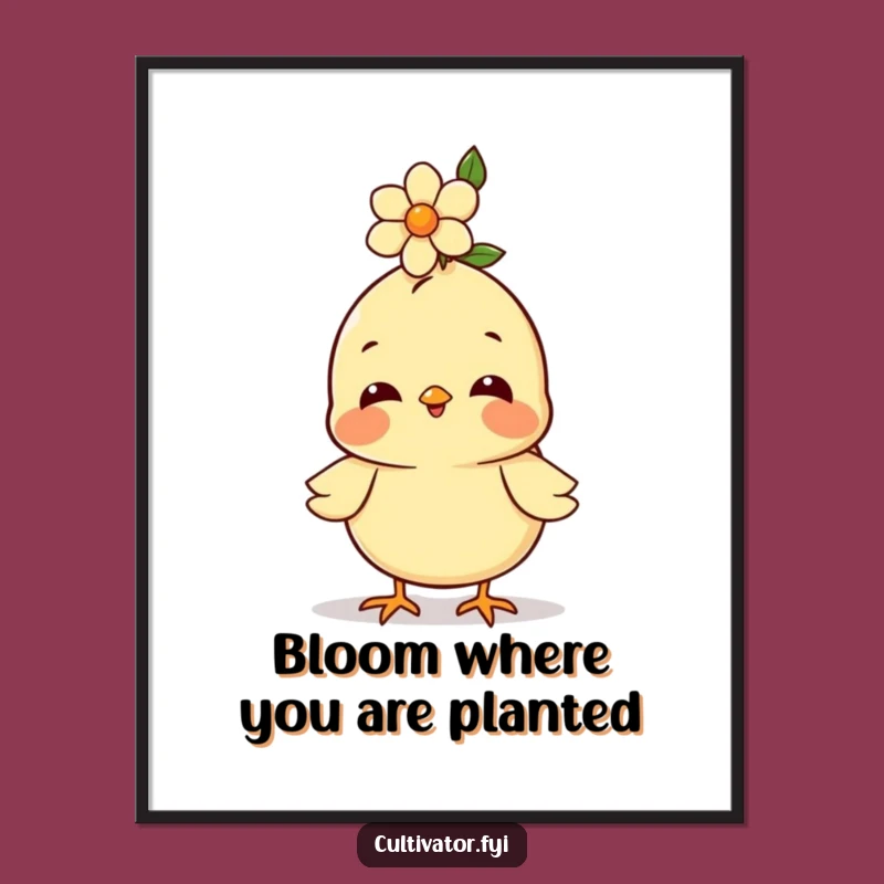 Free Printable Wall Art: Happy Chick Flower Charm Downloadable Art Gift