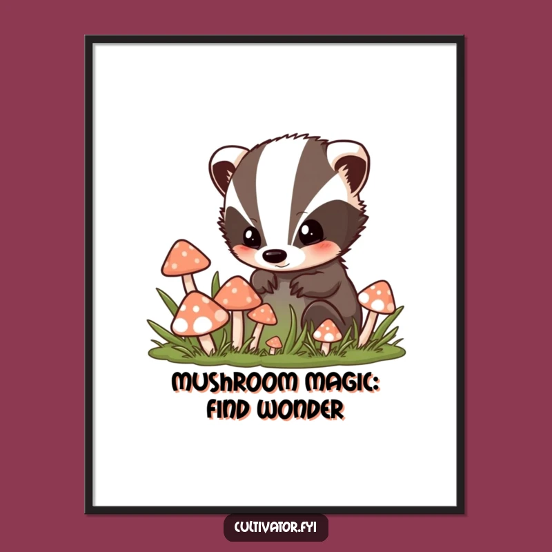 Free Printable Wall Art: Curious Badger Mushroom Patch Wonder Downloadable Art Gift