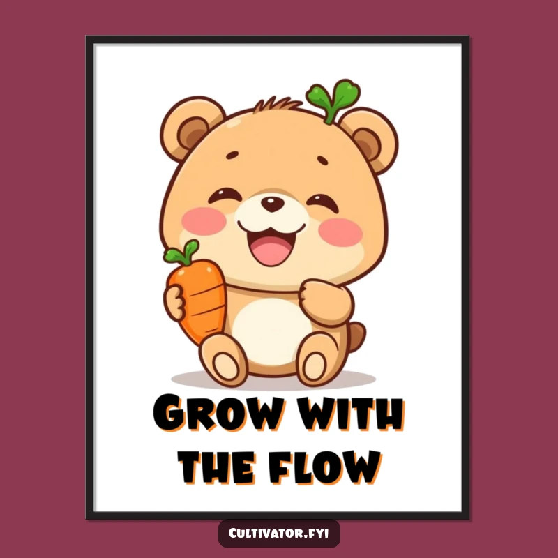 Free Printable Wall Art: Joyful Bear Carrot Delight Downloadable Art Gift