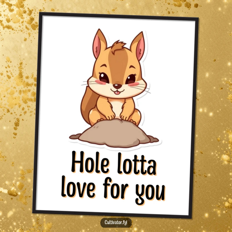 Funny Free Printable Wall Art: Determined squirrel digging a small hole, ideal for humorous downloadable home decor.