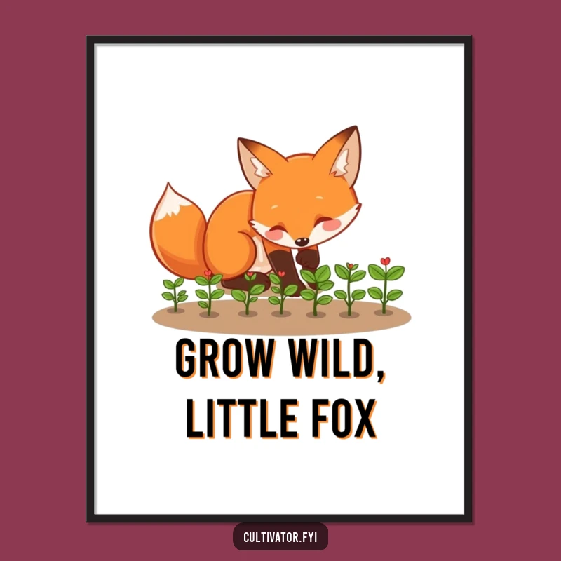 Free Printable Wall Art: Playful Fox Planting, Downloadable Nature Decor