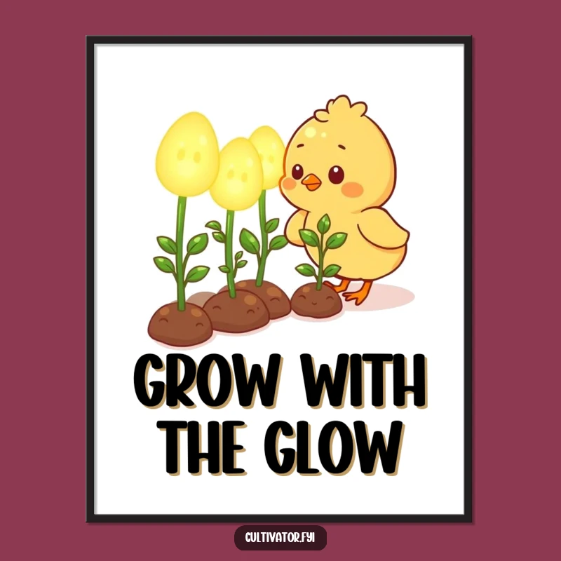 Funny Free Printable Wall Art: Chick Tending Glowing Seedlings - Downloadable