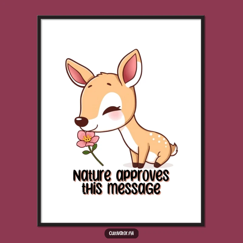 Free Printable Wall Art: Contented Deer Smells Flower, Funny Nature Downloadable Decor