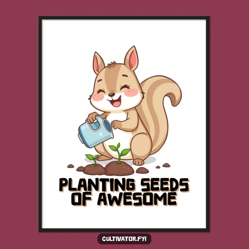 Free Printable Wall Art: Joyful Squirrel Gardening, Downloadable Art for Nature & Whimsical Decor