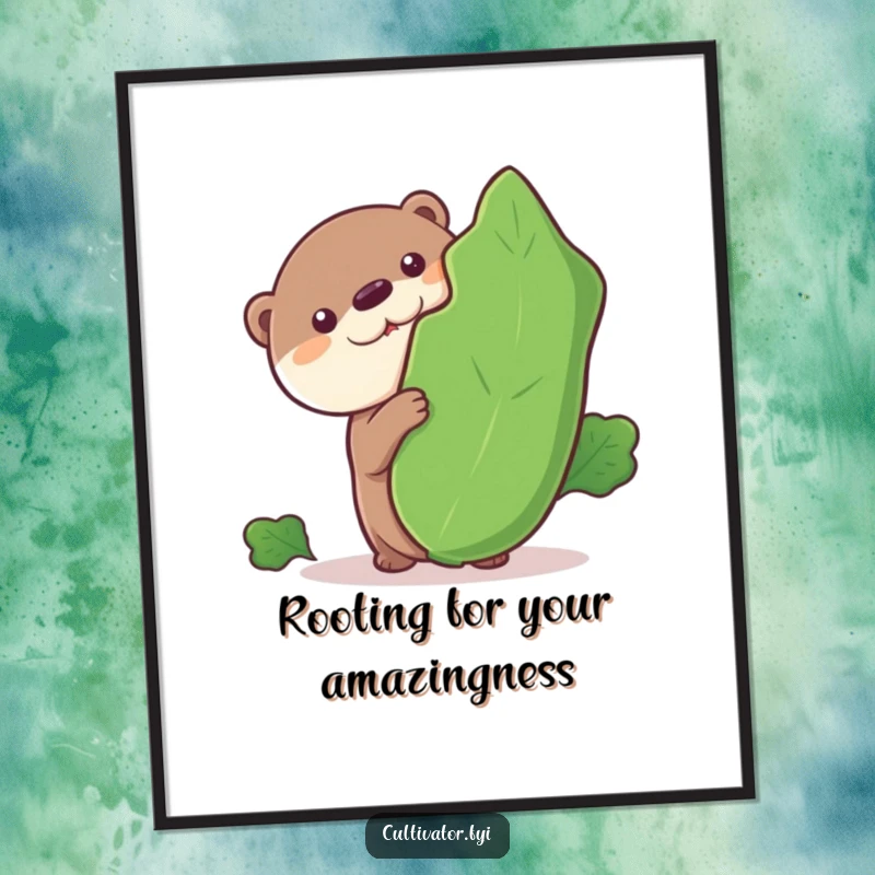 Funny Free Printable Wall Art: A curious otter peeking playfully from behind a giant vegetable, adding quirky charm to any room.