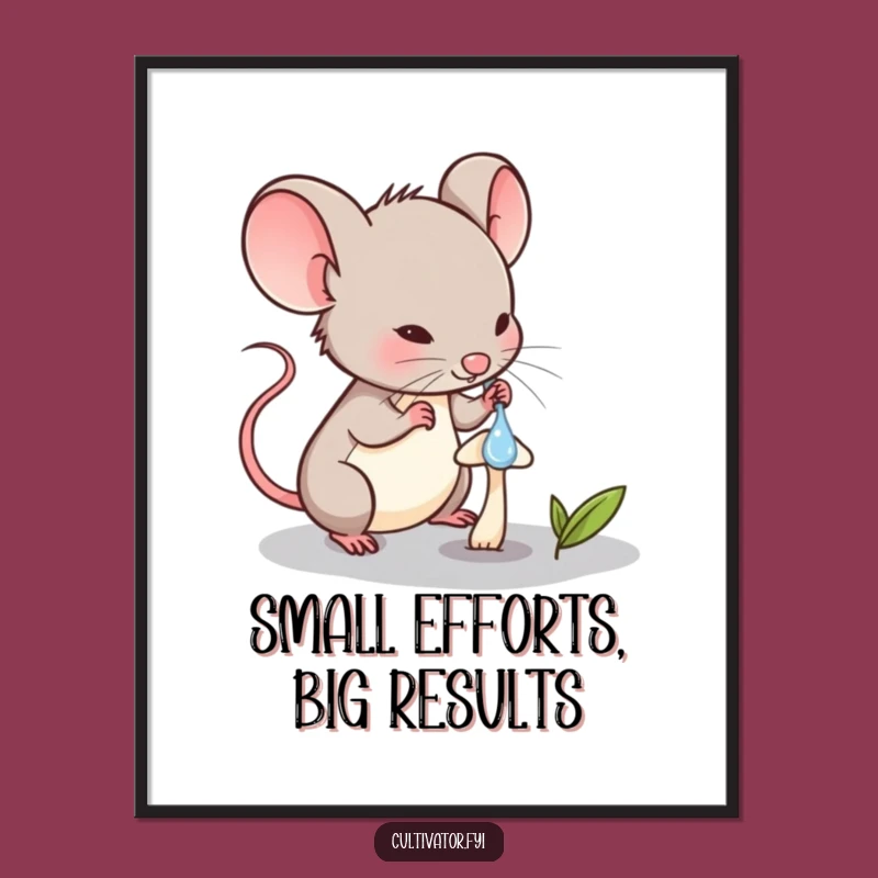 Funny Free Printable Wall Art: Mouse Watering Mushroom, Miniature Magic Downloadable Decor