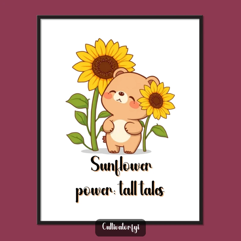 Free Printable Wall Art: Giggling Bear & Sunflower Joyful Downloadable Art Gift