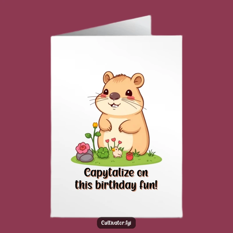 Free Printable Capybara Birthday Card: Funny DIY Downloadable Gift for Garden Lovers