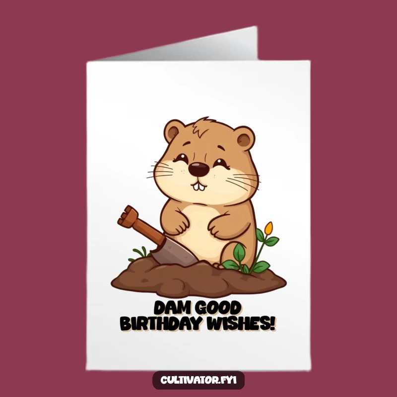 Free Printable Birthday Card: Funny Beaver Digging, Downloadable DIY Gift