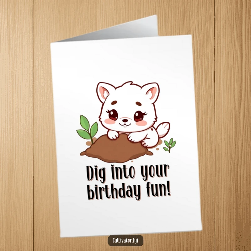 Funny Free Printable Birthday Card: A determined animal enthusiastically digs in the soil using its tiny, joyful paws.