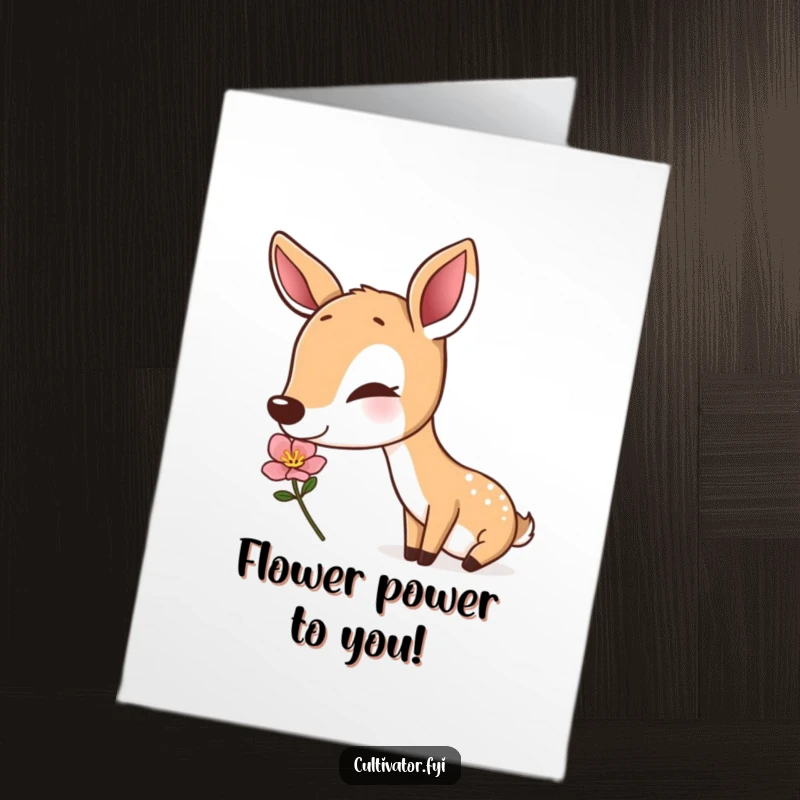 Funny Free Printable Birthday Card: A deer contentedly sniffing a blossom, offering a peaceful, humorous greeting.