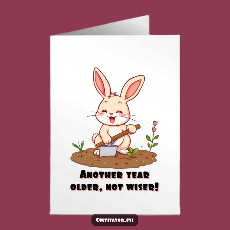 Free Printable Birthday Card: Funny Bunny Tilling Soil - Downloadable Last Minute Gift