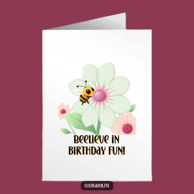 Free Printable Birthday Card: Happy Bee Loves Flower, Funny Downloadable Greeting