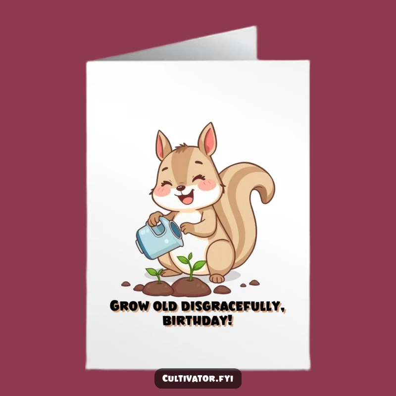 Free Printable Birthday Card: Squirrel Planting Joy, DIY Downloadable Greeting for Gardeners & Nature Lovers