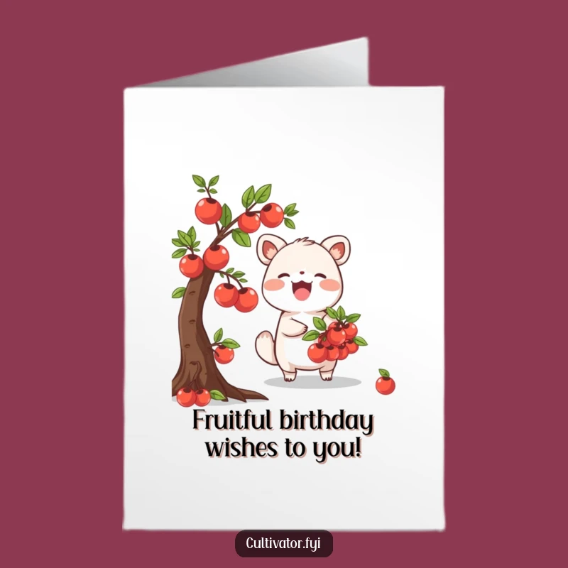 Free Printable Fruit Card: Happy Birthday Harvest of Joy, Cute Animal Greeting