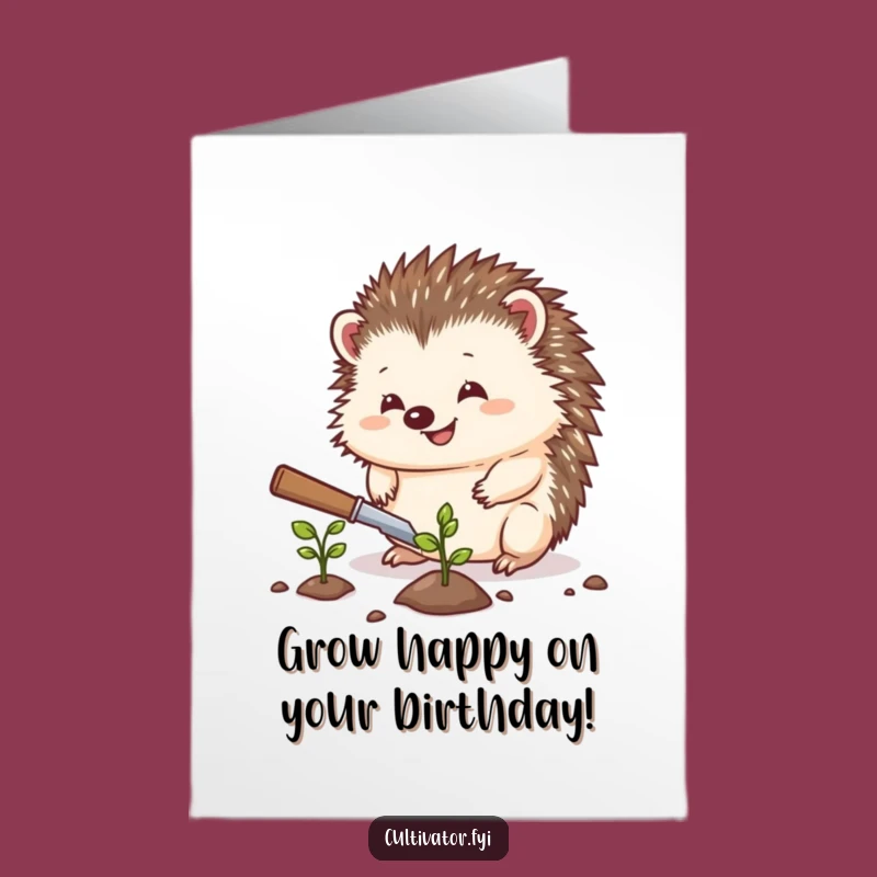 Free Printable Birthday Card: Hedgehog Plants Seed, Funny Downloadable Greeting