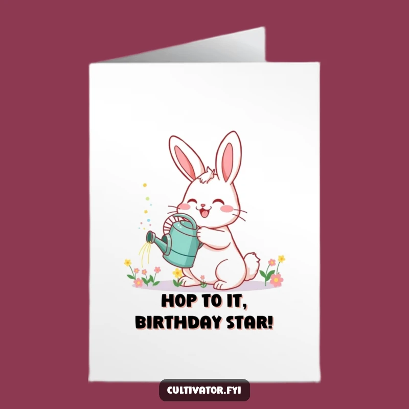 Free Printable Birthday Card: Cheerful Bunny Spreading Flower Joy, Funny Downloadable Gift