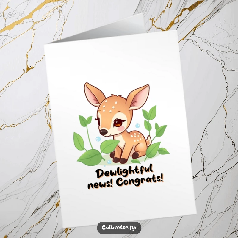 Funny Free Printable Congrats Card: Focused deer collecting dew drops represents meticulous success and delicate achievement.
