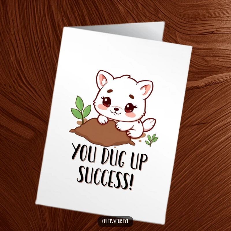 Funny Free Printable Congrats Card: A focused animal digs energetically, symbolizing dedication and reaching goals.