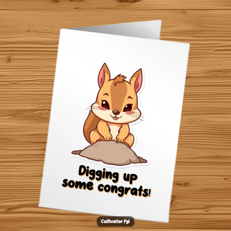Funny Free Printable Congratulations Card: Squirrel digging with determination, a unique DIY congratulatory message.
