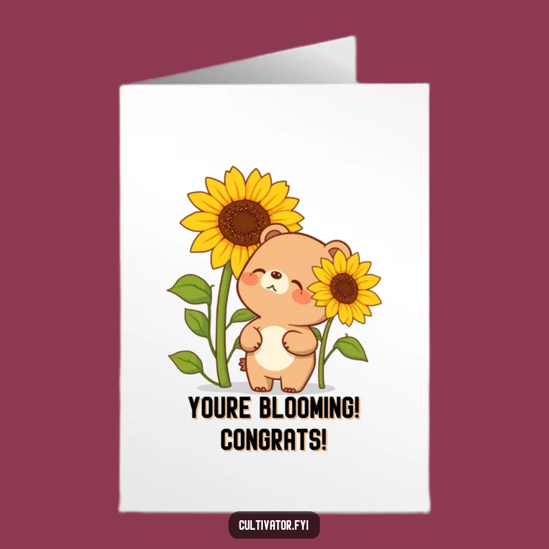 Free Printable Congrats Card: Giggling Bear & Sunflower Celebration Downloadable Gift