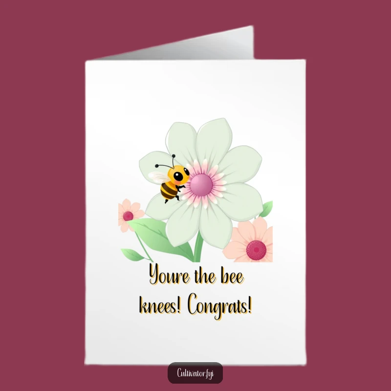 Free Printable Congrats Card: Happy Bee Visits Flower, Funny Downloadable Message
