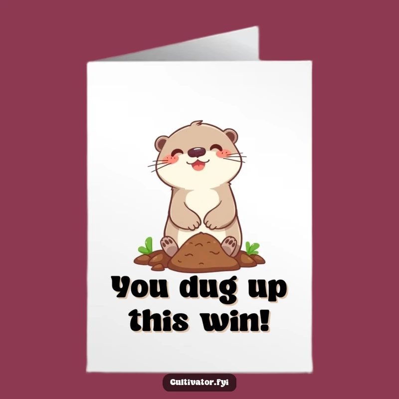 Free Printable Congrats Card: Otter Celebrating Digging Up Success