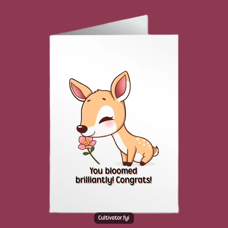 Free Printable Congrats Card: Deer Enjoys Flower, Funny Downloadable Message of Success