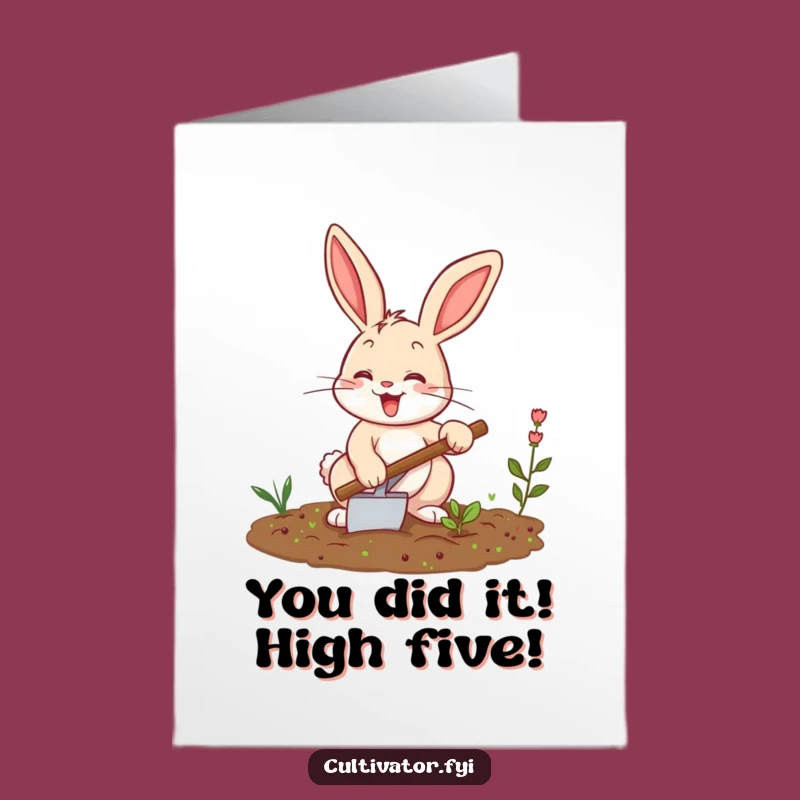 Free Printable Congrats Card: Bunny Gardening - Funny Downloadable Achievement Greeting