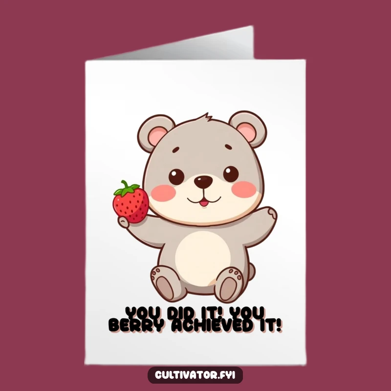 Free Printable Congrats Card: Funny Bear Berry Achievement, Instant Downloadable Gift