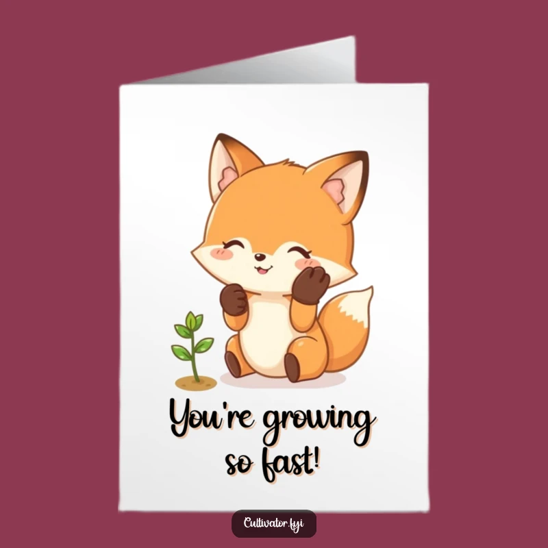 Free Printable Congrats Card: Fox Tending Sprout, Funny Downloadable Gift for New Beginnings