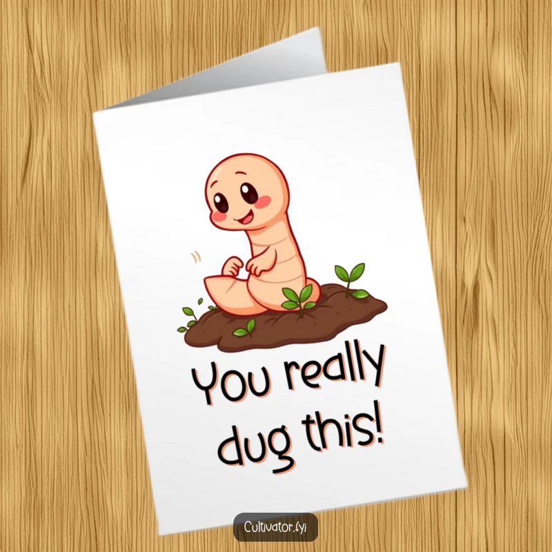 Free Printable Congrats Card: Diligent earthworm quickly tilling soil, representing dedicated effort and successful progress.