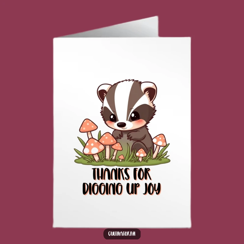 Free Printable Thank You Card: Badger Mushroom Gratitude Downloadable Gift