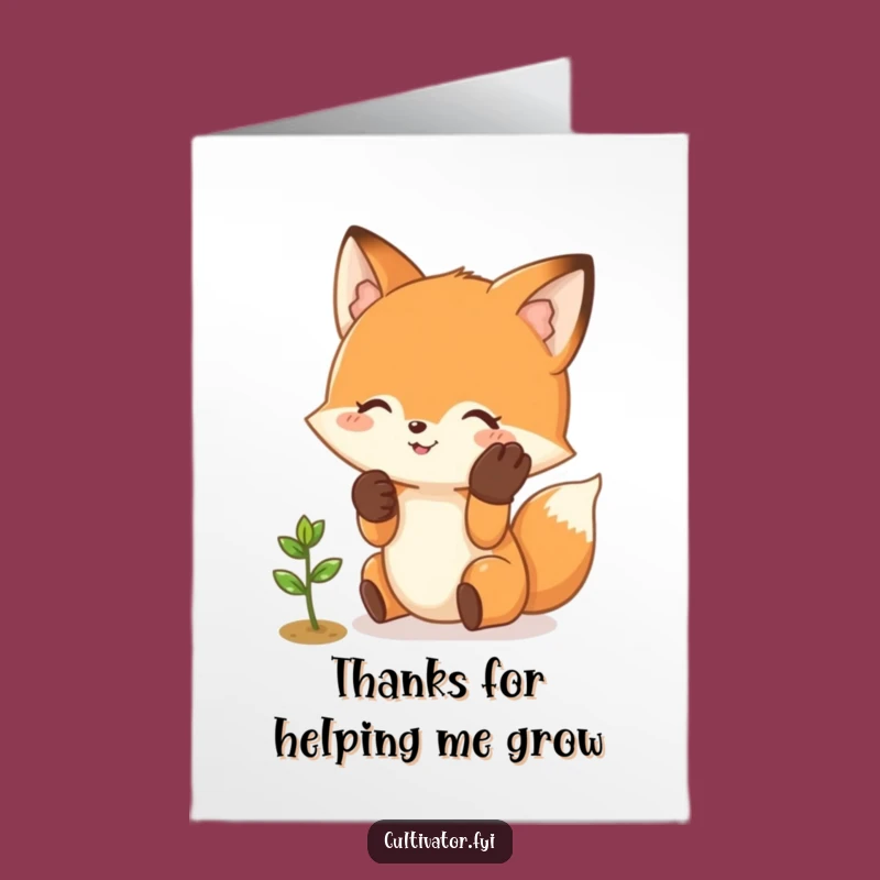 Free Printable Thank You Card: Fox Tending Sprout, A Funny Downloadable Gift of Appreciation