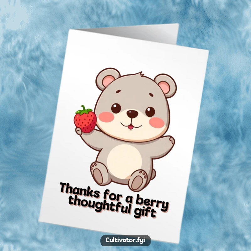 Funny Free Printable Thank You Card featuring a playful bear holding a single perfect berry, a charming DIY gift idea.