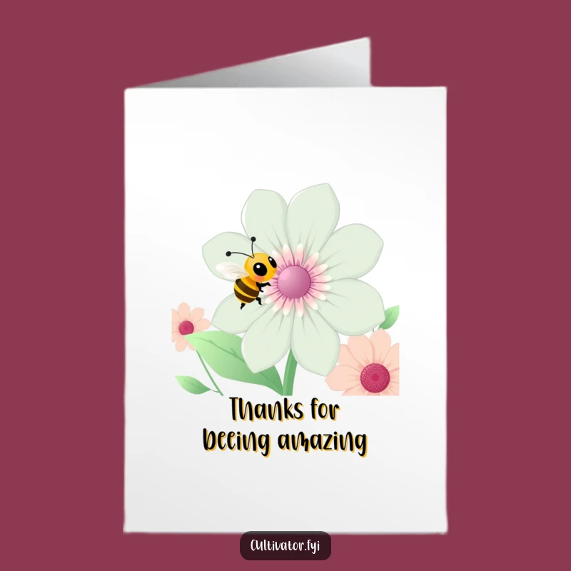 Free Printable Thank You Card: Happy Bee & Flower, Sweet Funny Downloadable Note