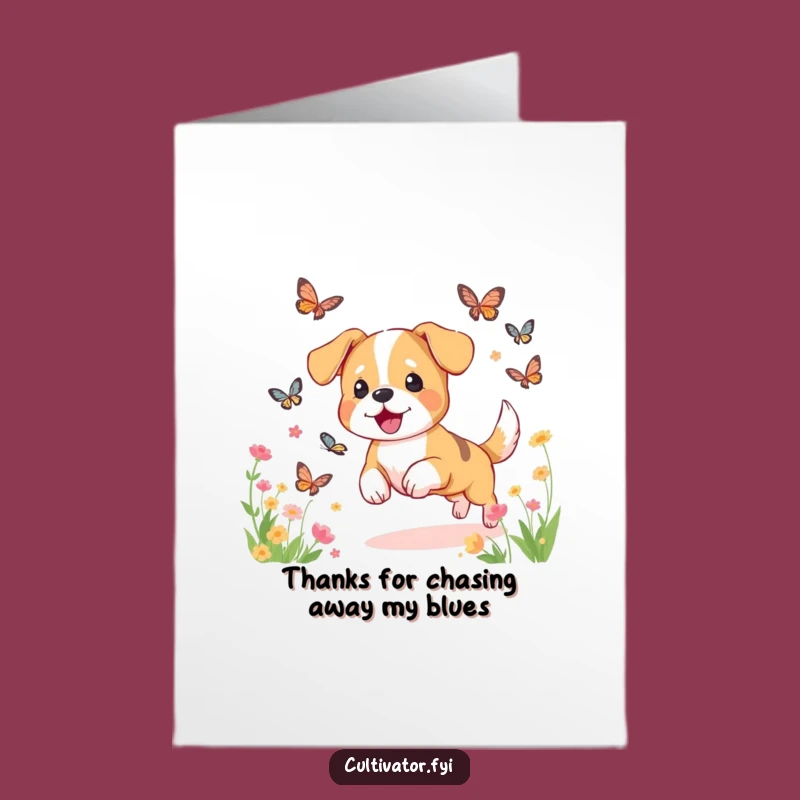Free Printable Thank You Dog Card: Funny Garden Chase, Downloadable & Print-at-Home