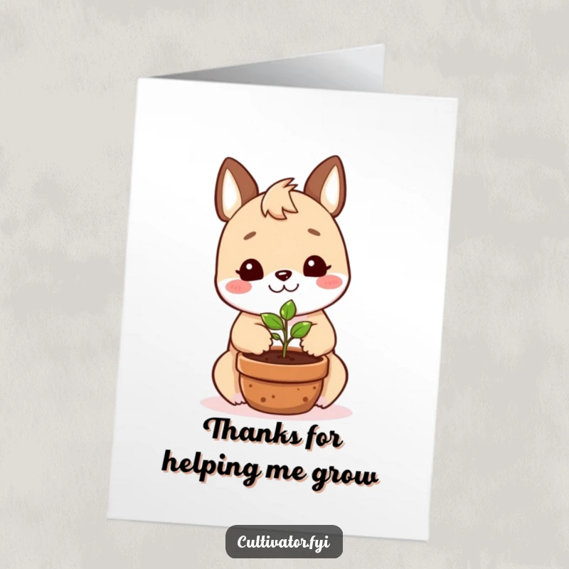 Funny Free Printable Thank You Card: A smiling animal carefully plants a seedling, a symbol of gratitude and growth.