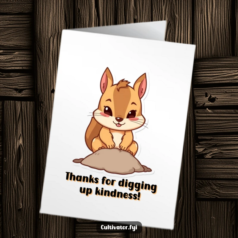 Funny Free Printable Thank You Card: Squirrel digging with focus, a cute and humorous way to say thanks.