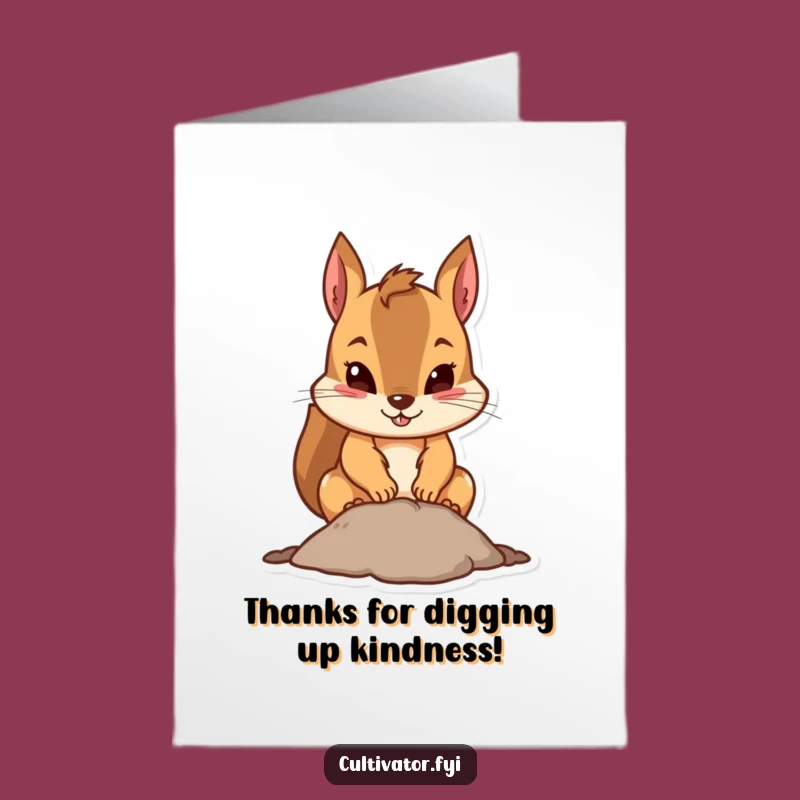 Free Printable Thank You Card: Funny Squirrel Digging, Adorable Downloadable Gift of Gratitude