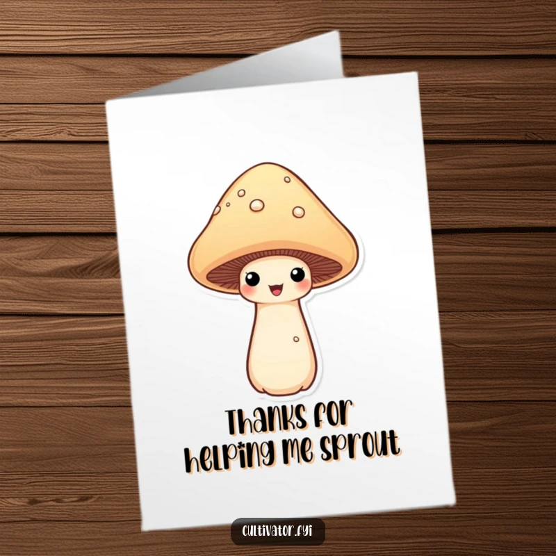 Funny Free Printable Mushroom Thank You Card with a proud mushroom displaying its cap, conveying heartfelt thanks.