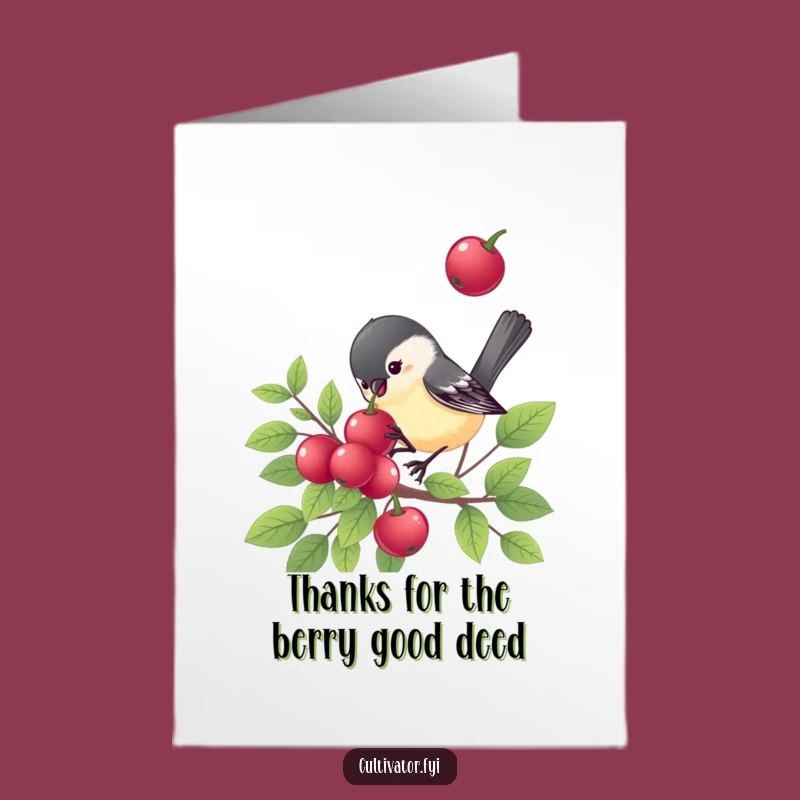 Free Printable Thank You Card: Chickadee Eats Berry, Cute Funny Downloadable Note