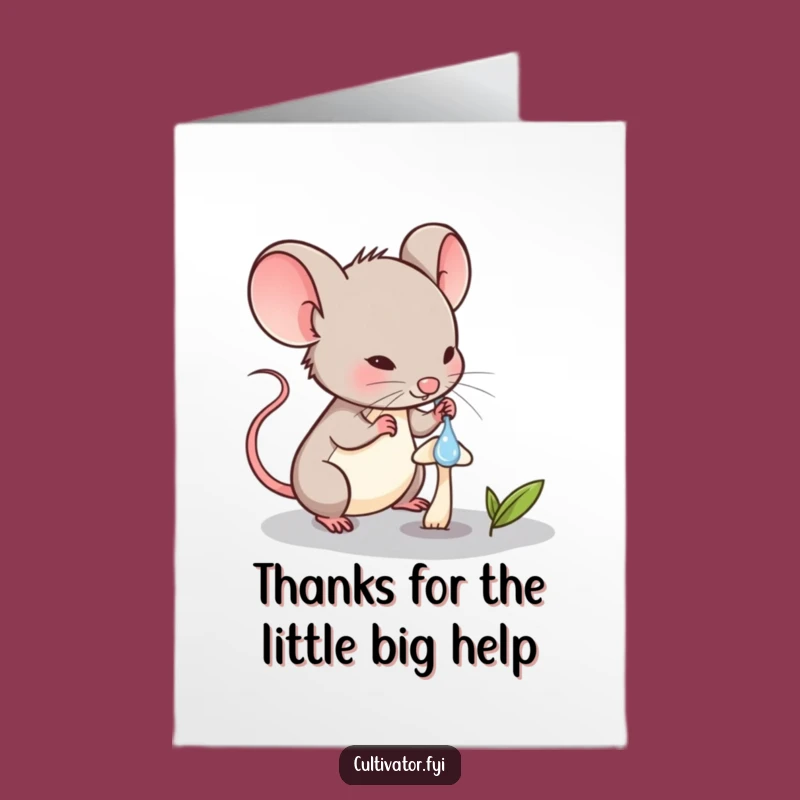 Free Printable Thank You Card: Mouse Watering Mushroom, A Funny Downloadable Gift of Gratitude