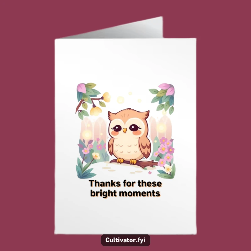 Free Printable Thank You Card: Owl Firefly Gratitude Downloadable Gift